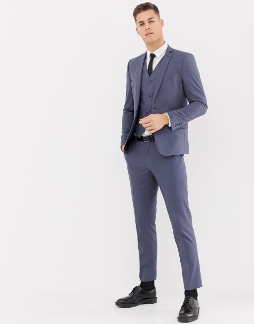 Asos Design Slim Suit Jacket In Slate Blue Asos