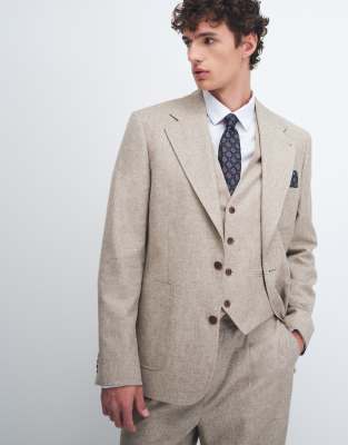 ASOS DESIGN slim suit jacket in stone linen blend stone 28790₽