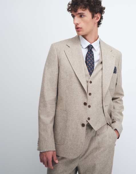 ASOS DESIGN slim suit jacket in stone linen blend - view 1