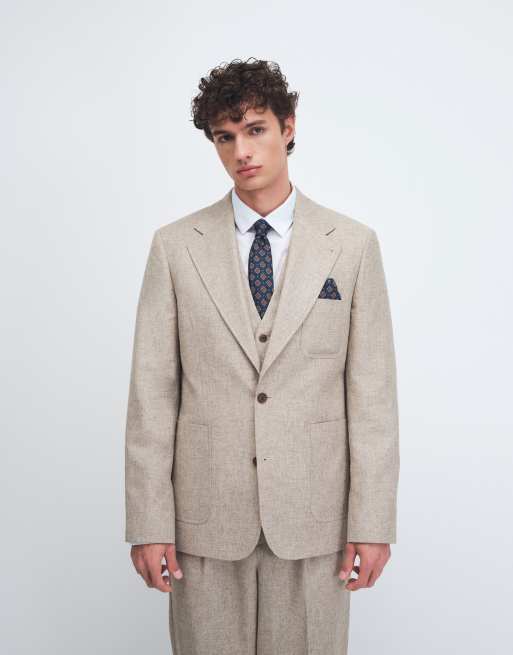 ASOS DESIGN slim suit jacket in stone linen blend, 4 of 9
