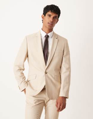 Asos Design Slim Suit Jacket In Neutral