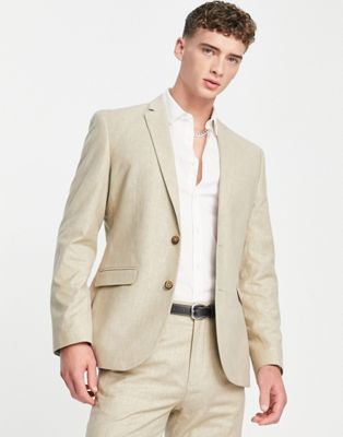 ASOS DESIGN slim suit jacket in stone slub crosshatch texture - ASOS Price Checker