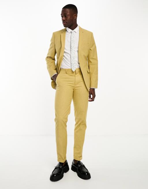 ASOS DESIGN slim suit jacket in stone slubby texture