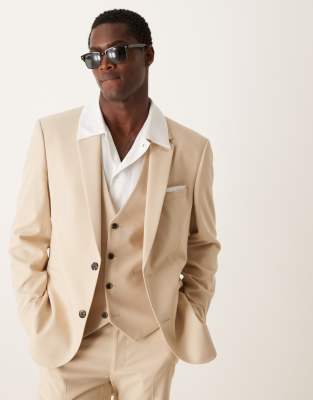 ASOS DESIGN slim suit jacket in stone-Neutral