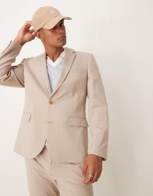 ASOS DESIGN slim suit jacket in stone-Neutral