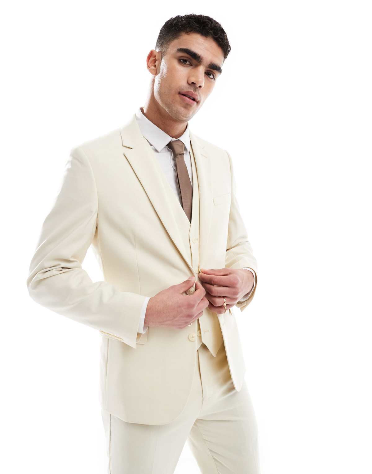ASOS DESIGN slim suit jacket in stone