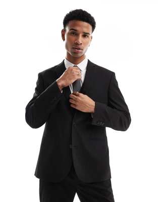 slim suit jacket in subtle black herringbone-Brown