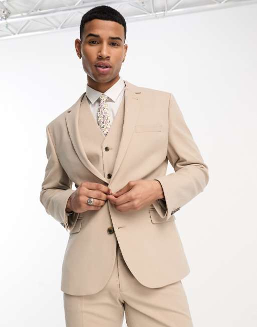 ASOS DESIGN slim suit jacket in taupe micro texture ASOS