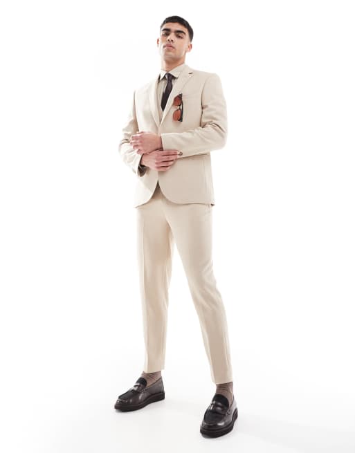 ASOS DESIGN slim suit jacket in textured stone fabric, 2 of 5