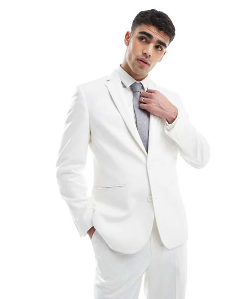 ASOS DESIGN slim suit jacket in textured white fabric - view 1