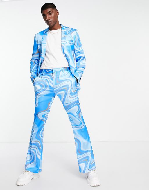 ASOS DESIGN slim suit jacket in tonal blue print ASOS