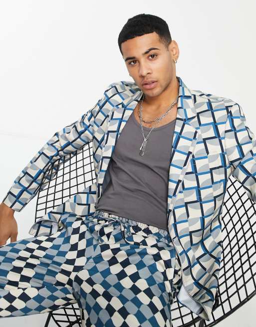 ASOS DESIGN slim suit jacket in turquoise geo print