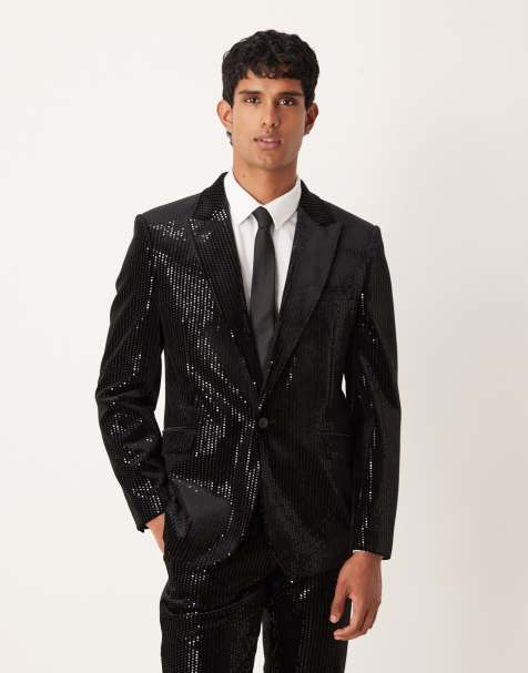 ASOS DESIGN slim suit jacket in velvet sequin in black - view 1