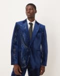 [ASOS DESIGN] ASOS DESIGN slim suit jacket in velvet sequin in navy Chest 46 Regular NAVY
