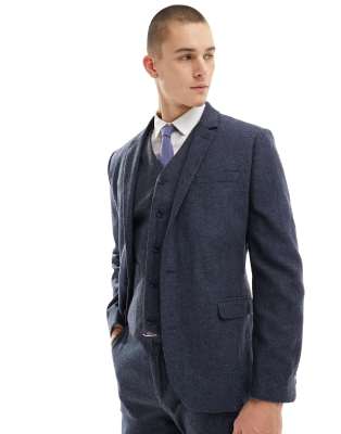 Asos Design Slim Suit Jacket In Wool Mix Texture In Navy