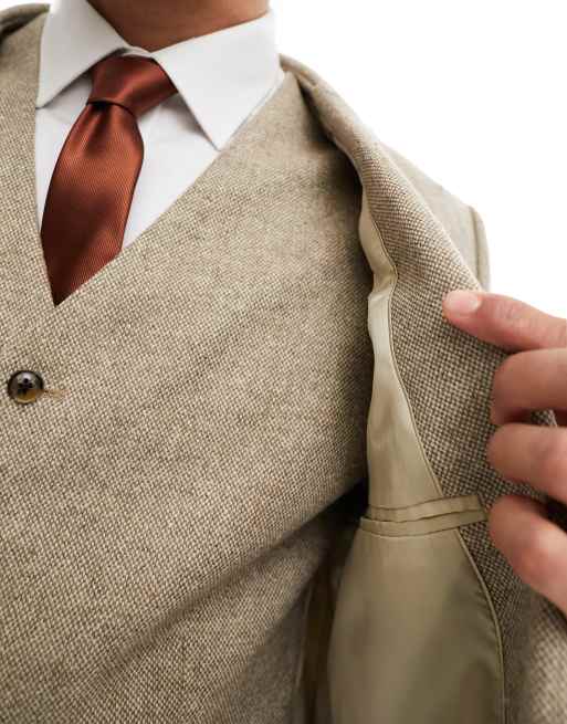 ASOS DESIGN slim suit jacket in wool mix texture in neutral, 4 of 5