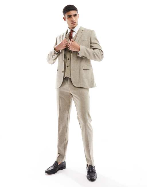 ASOS DESIGN slim suit jacket in wool mix texture in neutral ASOS