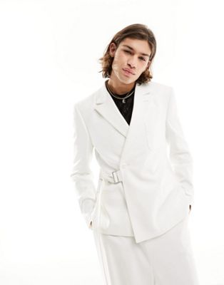 ASOS DESIGN slim suit jacket with belt in white