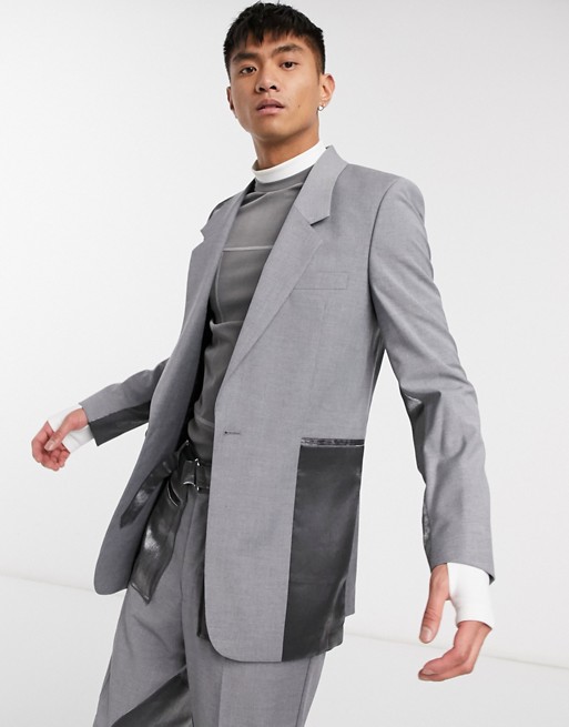 ASOS DESIGN slim suit jacket with cut and sew satin panels