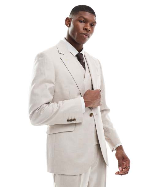 ASOS DESIGN slim suit jacket with linen in stone twill - view 1