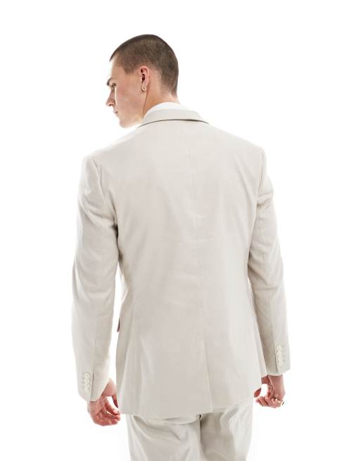 ASOS DESIGN slim suit jacket with linen in stone, 4 of 5