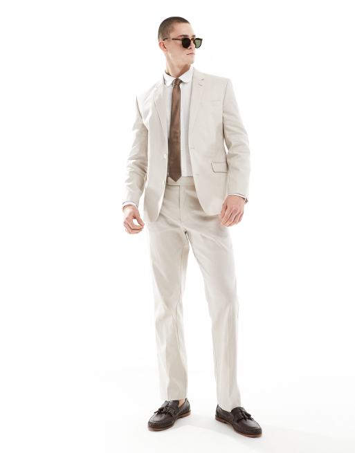 ASOS DESIGN slim suit jacket with linen in stone, 5 of 5