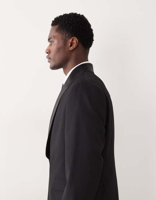 ASOS DESIGN slim suit jacket with tonal micro checkerboard weave in black, 4 of 5