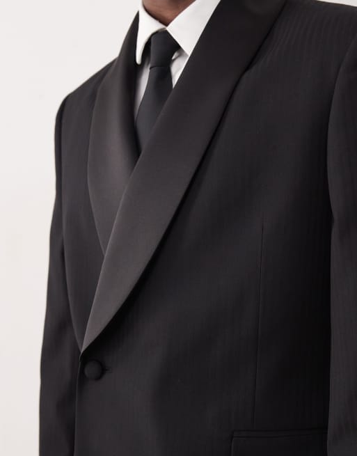 ASOS DESIGN slim suit jacket with tonal micro checkerboard weave in black, 5 of 5