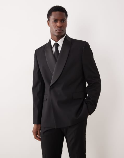 ASOS DESIGN slim suit jacket with tonal micro woven checkerboard pattern in black - view 1