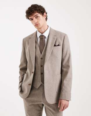 Asos Design Slim Suit Jacket With Wool In Neutral