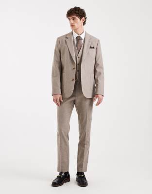 Asos Design Slim Suit Jacket With Wool In Neutral