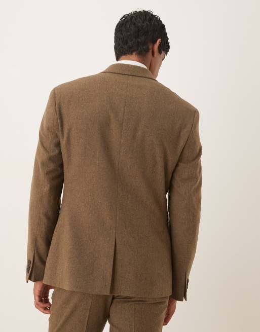 ASOS DESIGN slim suit jacket with wool in brown, 3 of 5