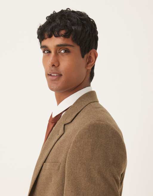 ASOS DESIGN slim suit jacket with wool in brown, 4 of 5