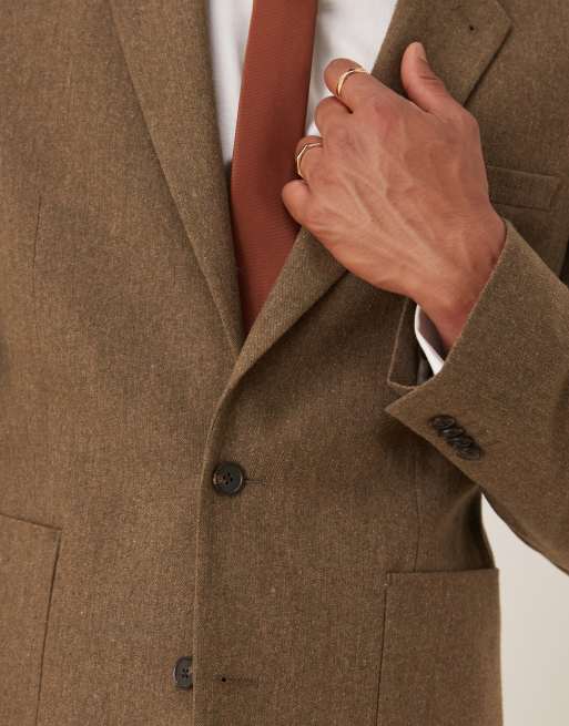 ASOS DESIGN slim suit jacket with wool in brown, 5 of 5