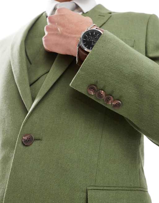 ASOS DESIGN slim suit jacket with wool in dark green herringbone ASOS