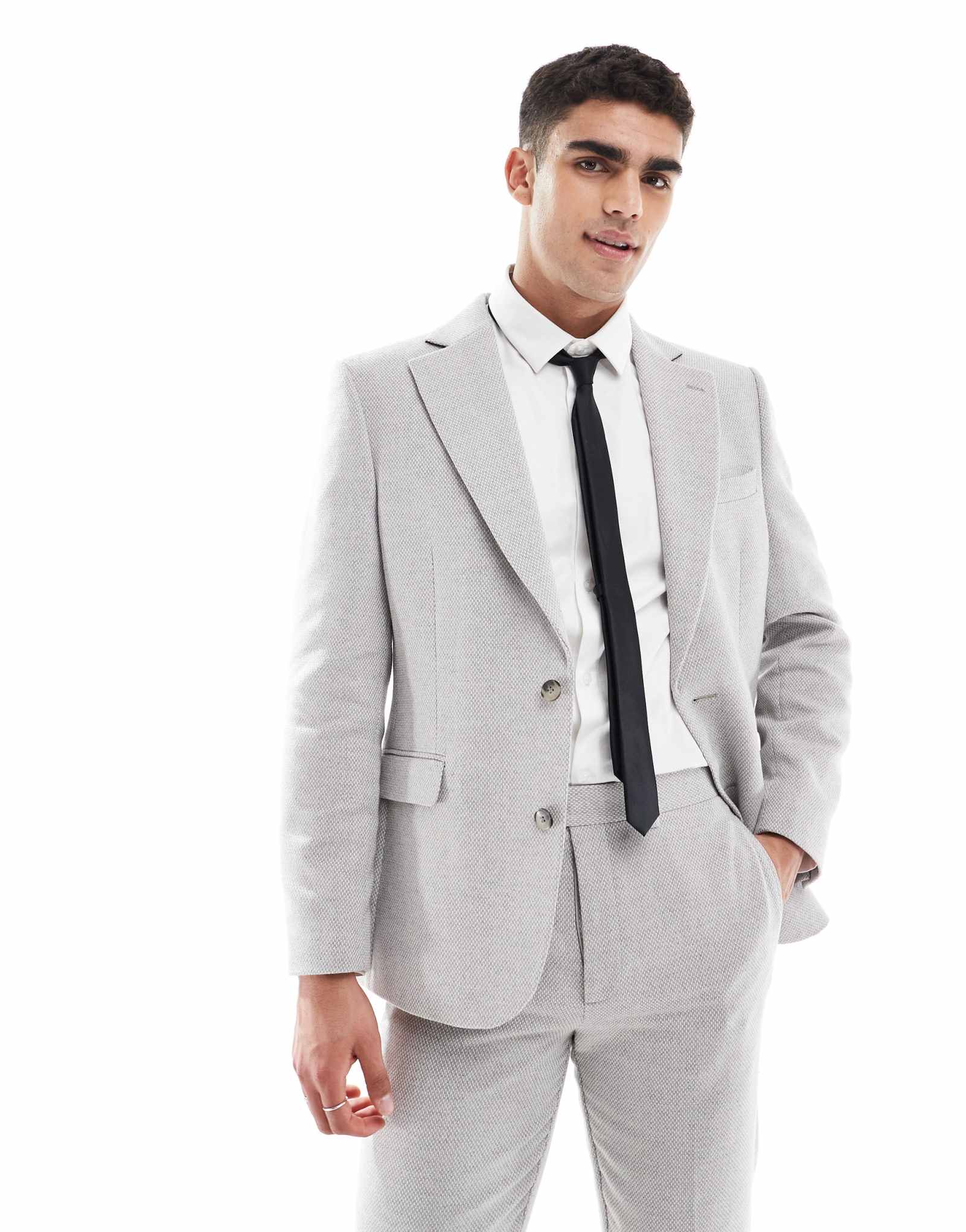 Приталенный пиджак от ASOS DESIGN из шерсти серого цвета