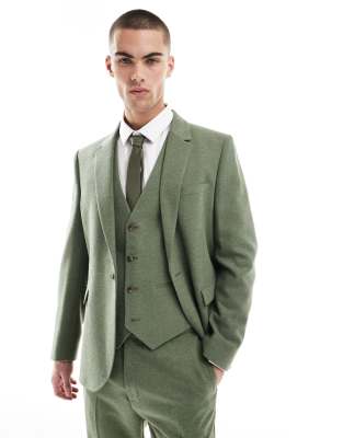 slim suit jacket with wool in green herringbone