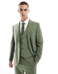 [ASOS DESIGN] ASOS DESIGN slim suit jacket with wool in green herringbone Chest 40 Regular GREEN