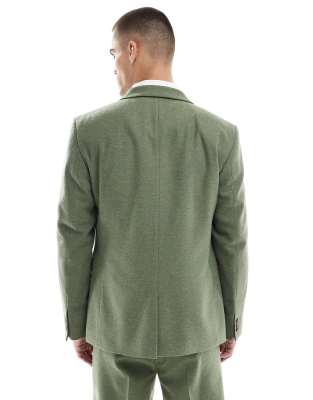 Asos Design Slim Suit Jacket With Wool In Green