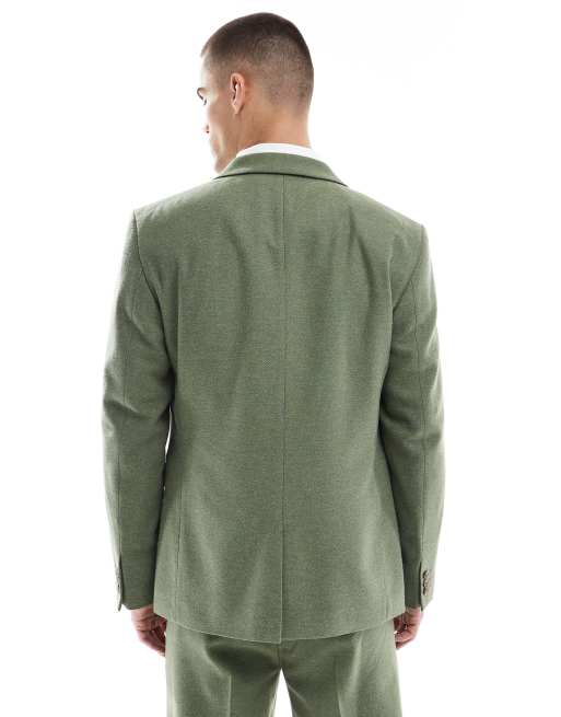 ASOS DESIGN slim suit jacket with wool in green herringbone