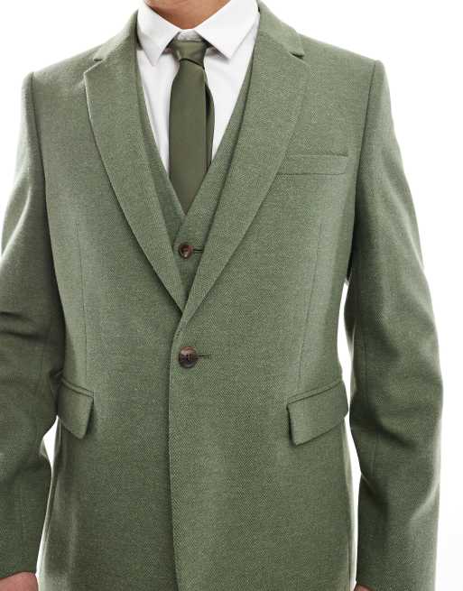 ASOS DESIGN slim suit jacket with wool in green herringbone