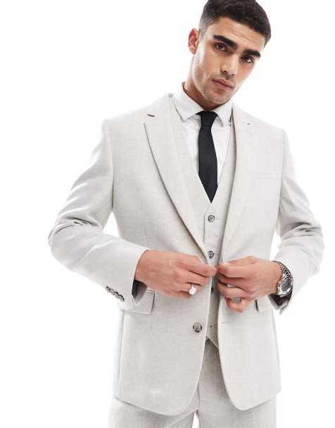 ASOS DESIGN slim suit jacket with wool in ice grey herringbone - view 1