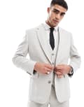[ASOS DESIGN] ASOS DESIGN slim suit jacket with wool in ice grey herringbone-Neutral Chest 46 Regular Ice grey