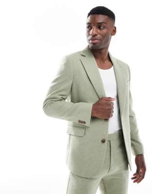 Asos Design Slim Suit Jacket With Wool In Green