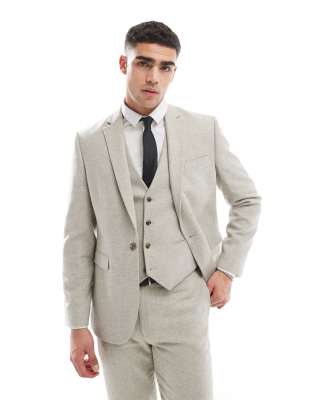 slim suit jacket with wool in stone tweed-Neutral