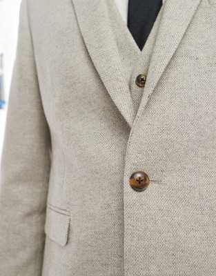 Asos Design Slim Suit Jacket With Wool In Neutral