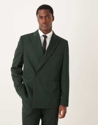 Asos Design Slim Suit Jacket With Wrap Detail In Green