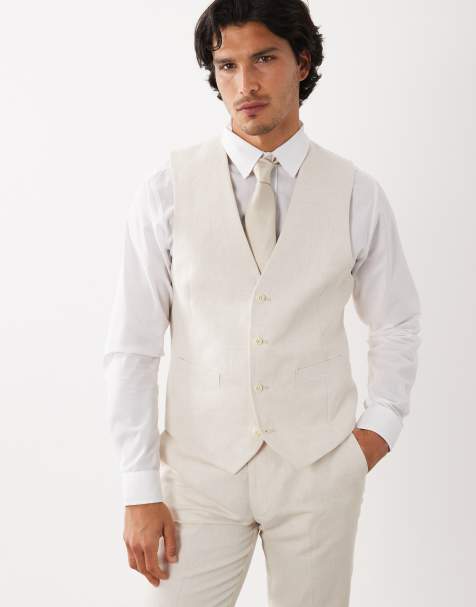 ASOS DESIGN slim suit linen blend waistcoat in ecru twill - view 1
