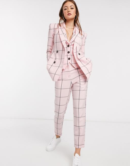 pink gingham trouser suit