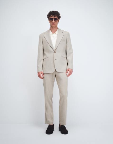 ASOS DESIGN slim suit pants in beige wool blend tweed - view 1